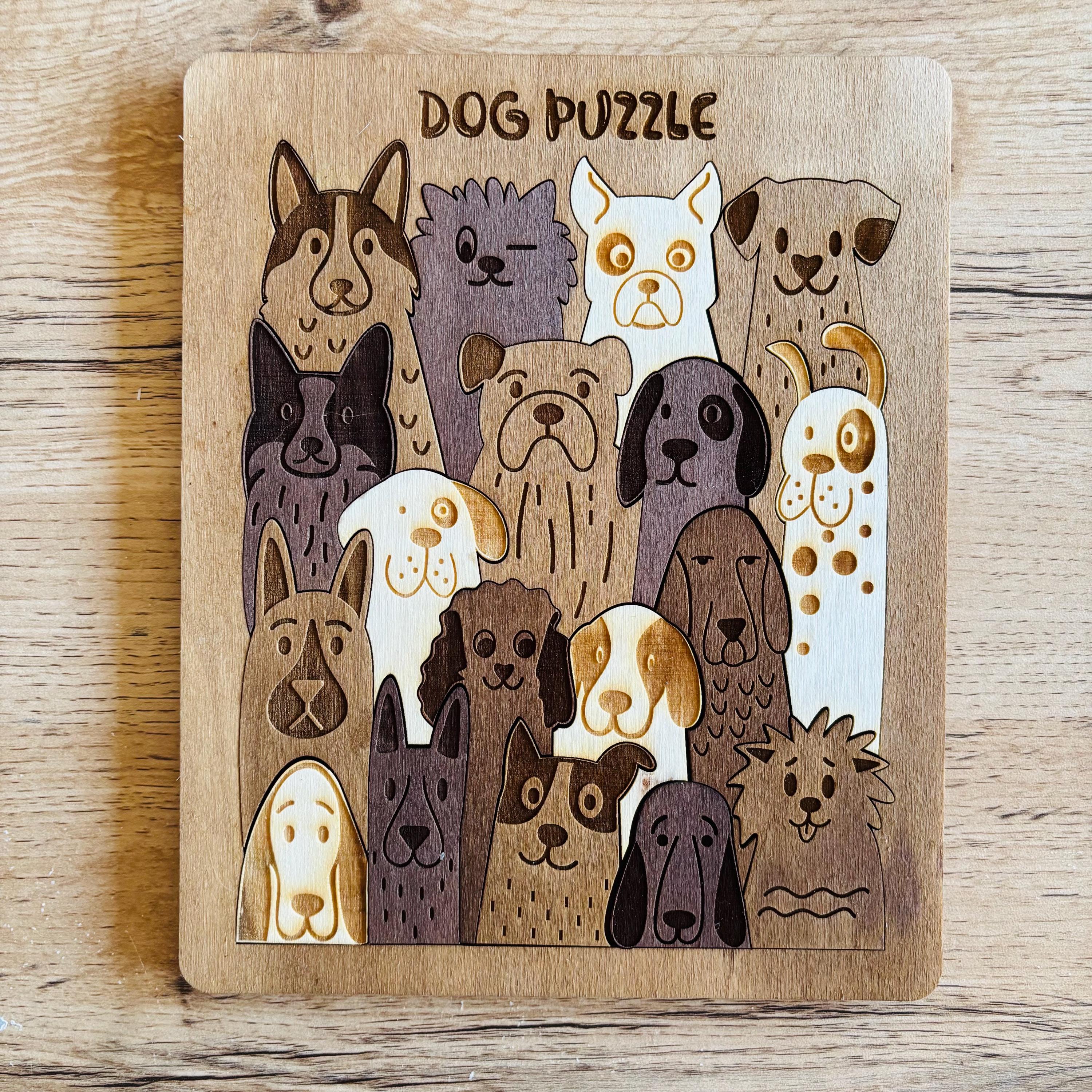 Puzzle chien en bois. Cadeau de Noël idéal pour les enfants, garçons et filles, pour lui ou elle. Cadeau rustique pour toute la famille, personnalisé à votre nom !
