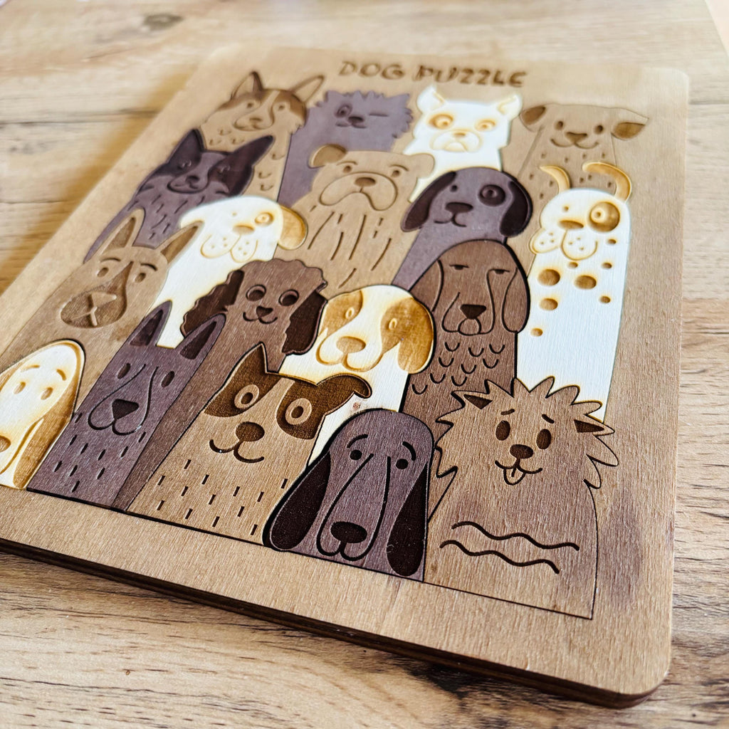Puzzle chien en bois. Cadeau de Noël idéal pour les enfants, garçons et filles, pour lui ou elle. Cadeau rustique pour toute la famille, personnalisé à votre nom !