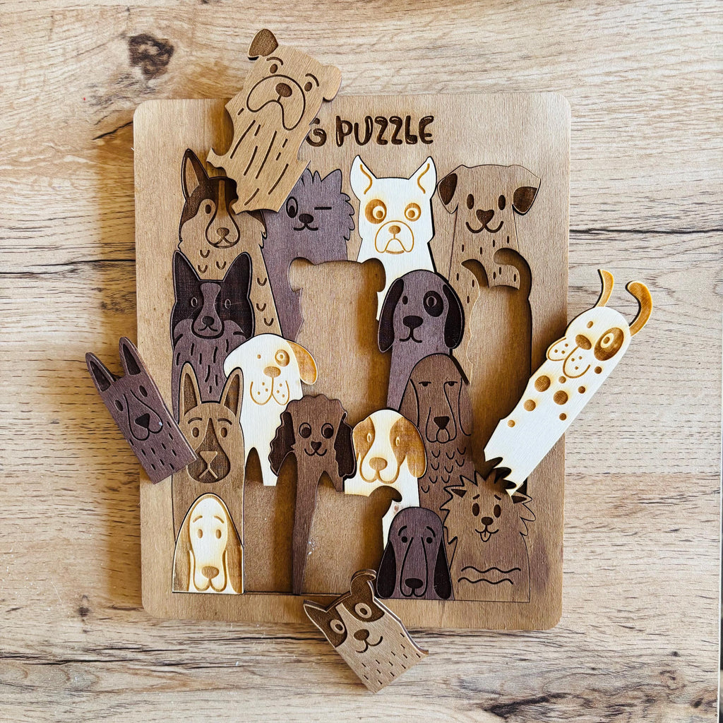 Puzzle chien en bois. Cadeau de Noël idéal pour les enfants, garçons et filles, pour lui ou elle. Cadeau rustique pour toute la famille, personnalisé à votre nom !