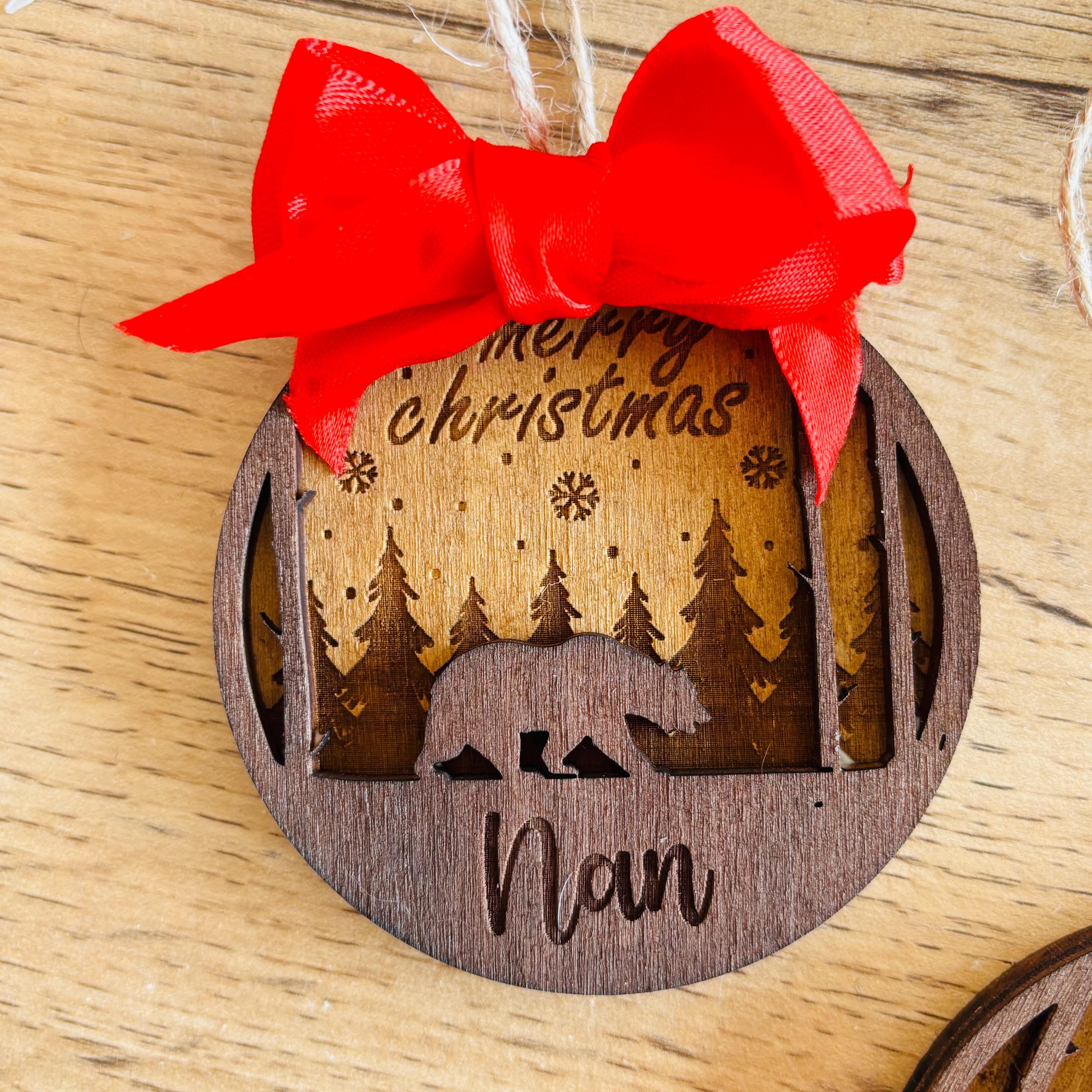 Décorations de sapin de Noël personnalisées - votre nom / message, renne, étiquette cadeau