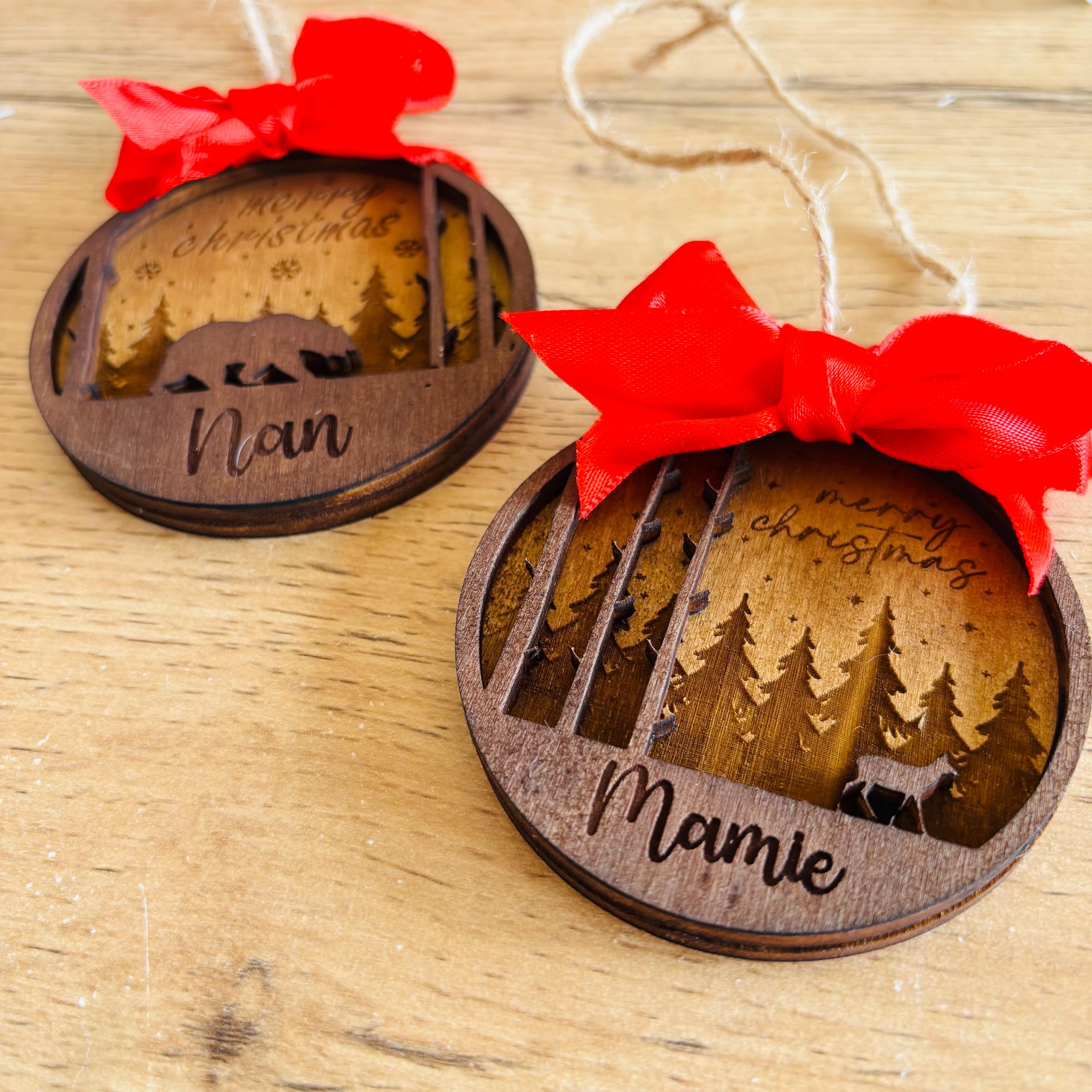 Décorations de sapin de Noël personnalisées - votre nom / message, renne, étiquette cadeau