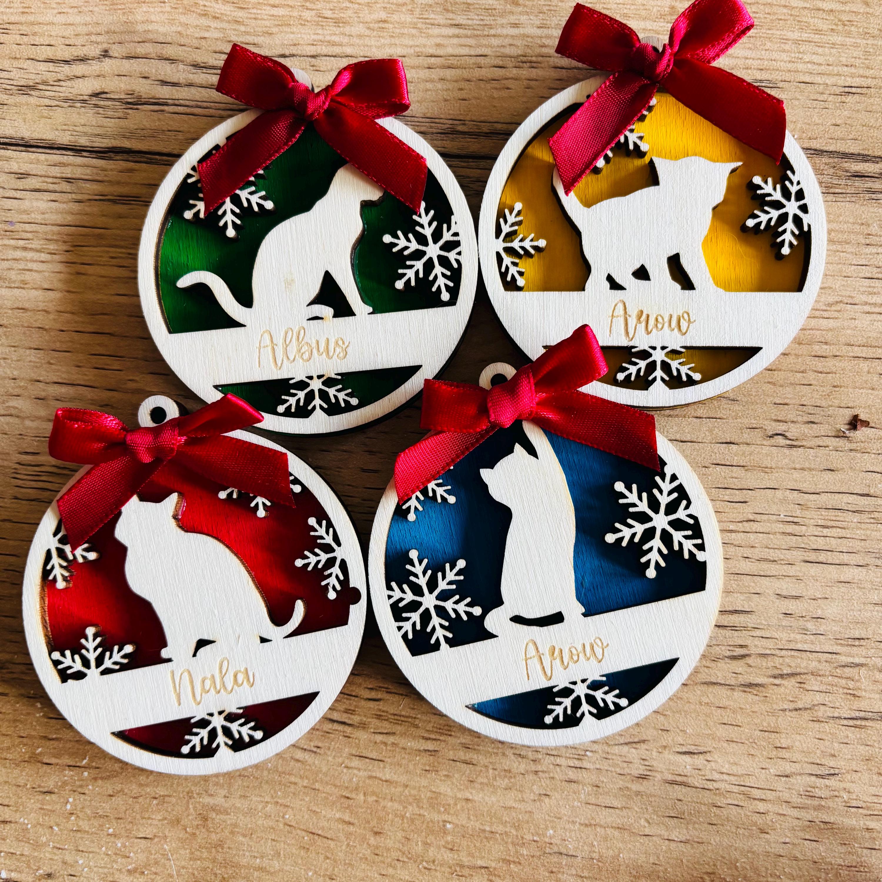 Décorations de sapin de Noël personnalisées pour chat - votre nom, étiquette cadeau, cadeau pour lui, son mari, sa femme, sa maman, son papa, ses grands-parents