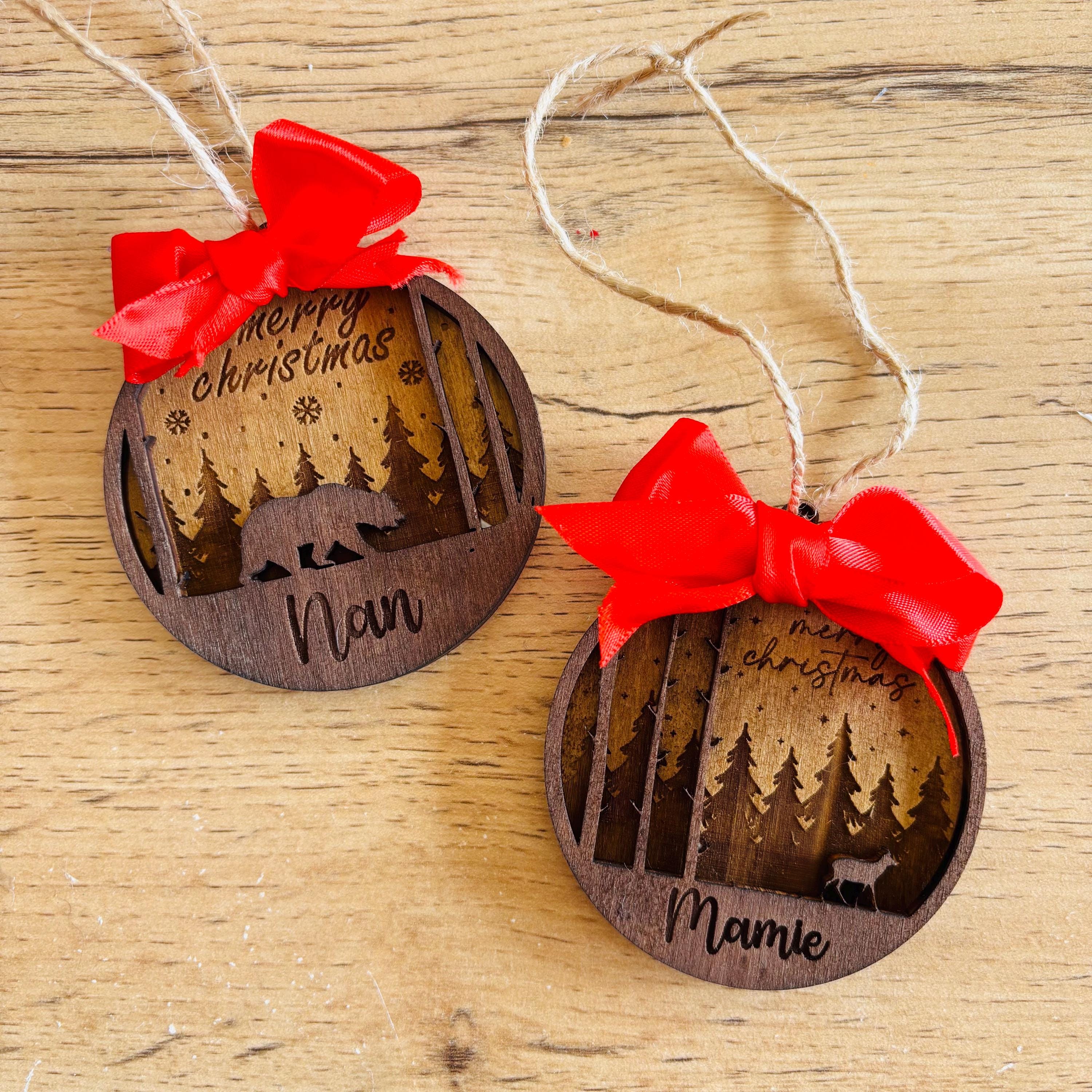 Décorations de sapin de Noël personnalisées - votre nom / message, renne, étiquette cadeau