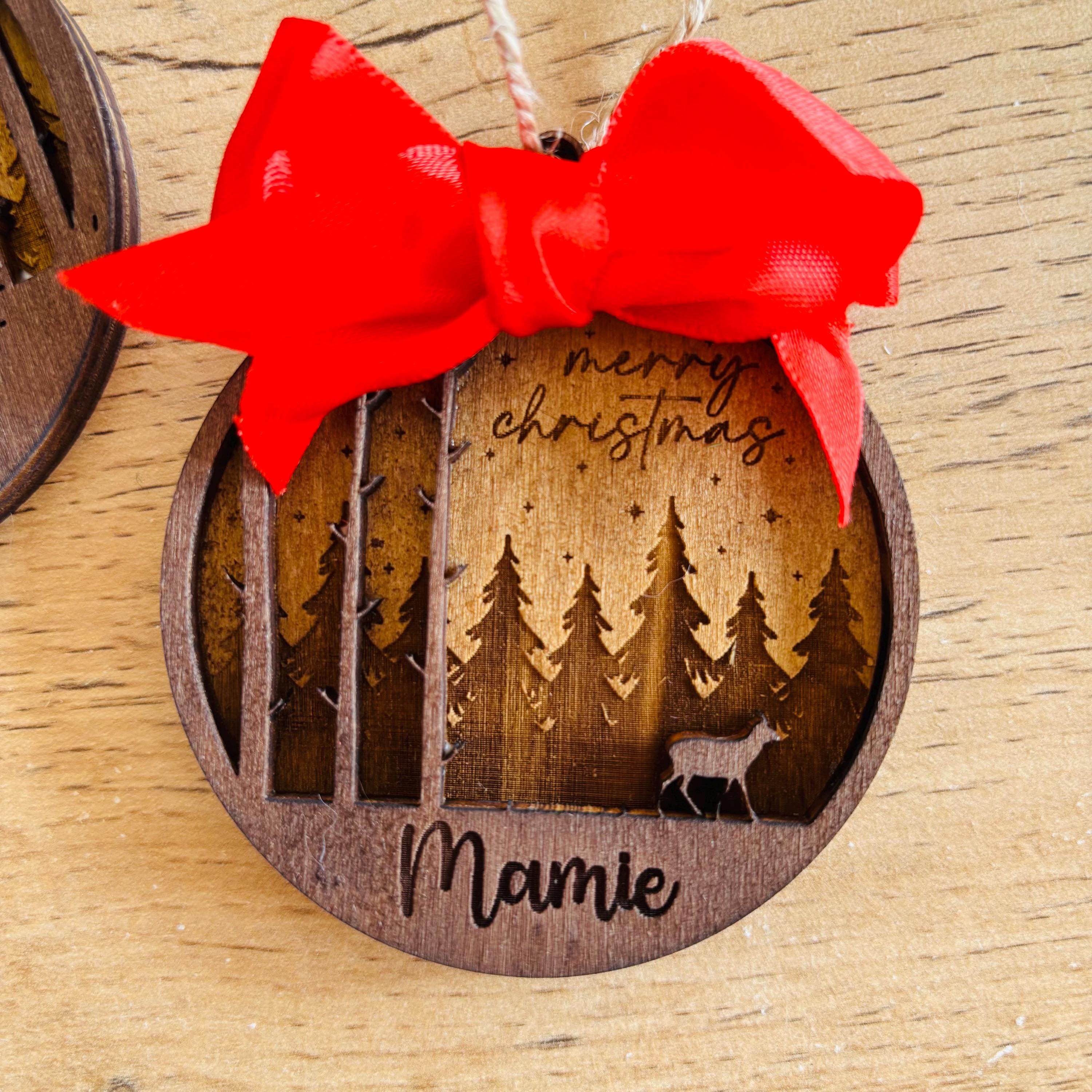 Décorations de sapin de Noël personnalisées - votre nom / message, renne, étiquette cadeau