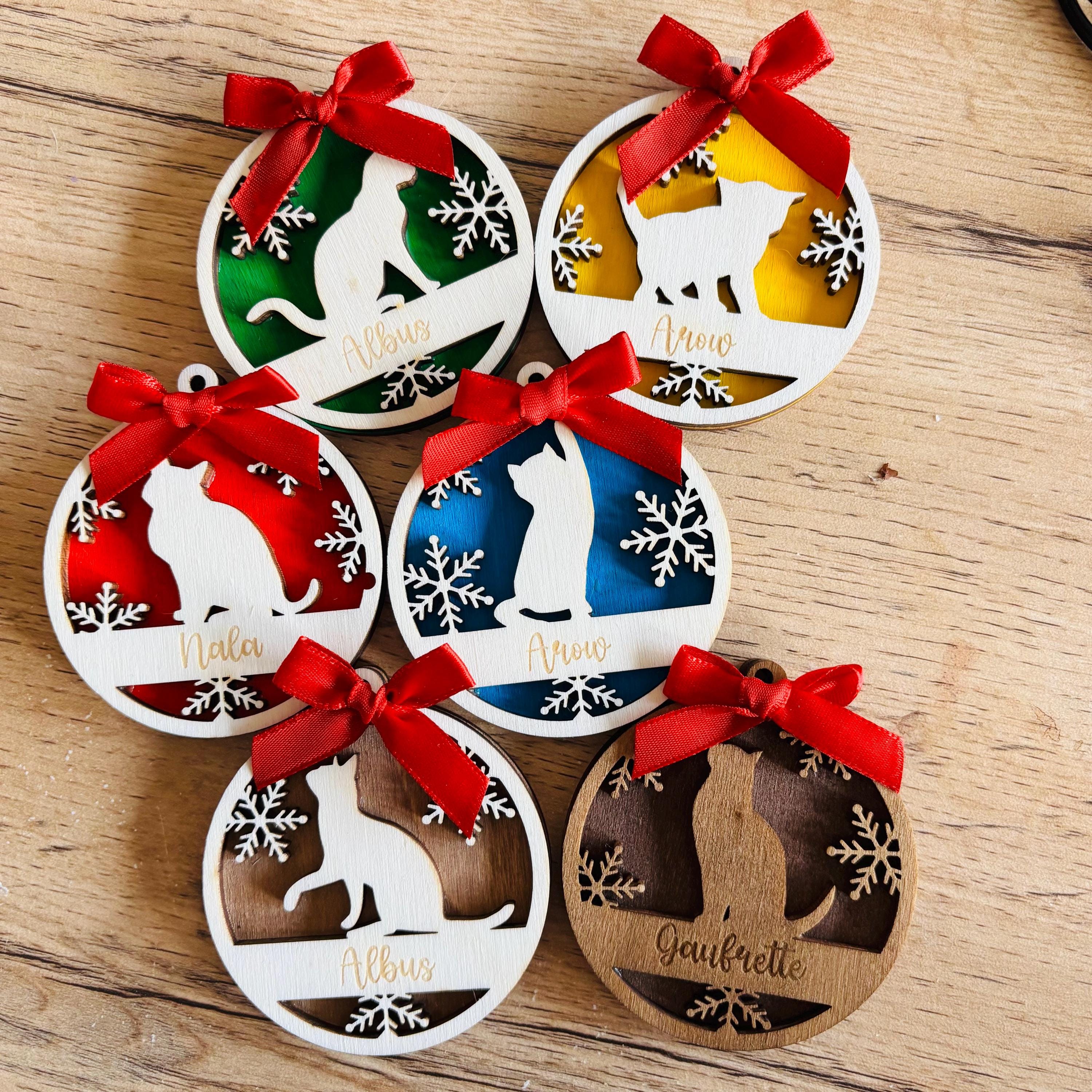 Décorations de sapin de Noël personnalisées pour chat - votre nom, étiquette cadeau, cadeau pour lui, son mari, sa femme, sa maman, son papa, ses grands-parents